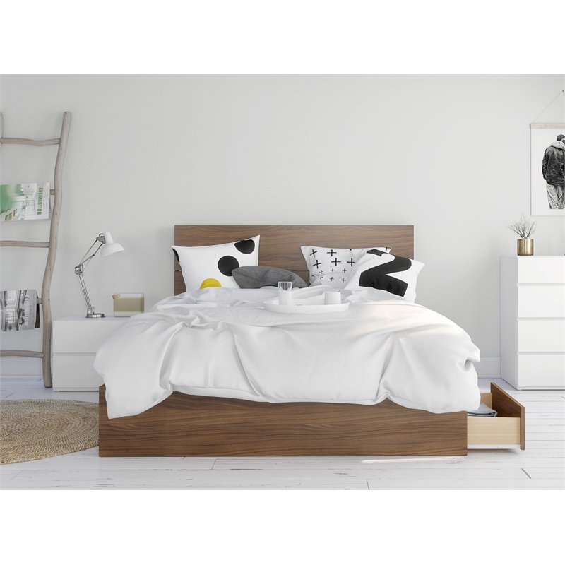 Hera 3 Piece Queen Size Bedroom Set Walnut White