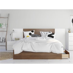 hera 4 piece queen size bedroom set walnut & white