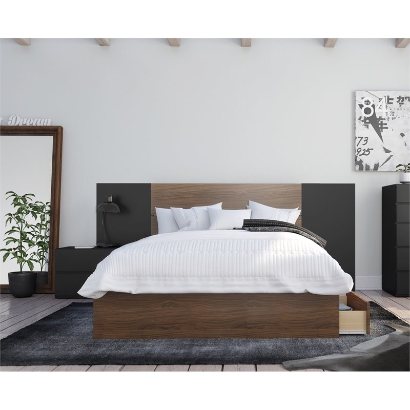 Juno 4 Piece Full Size Bedroom Set Walnut Black