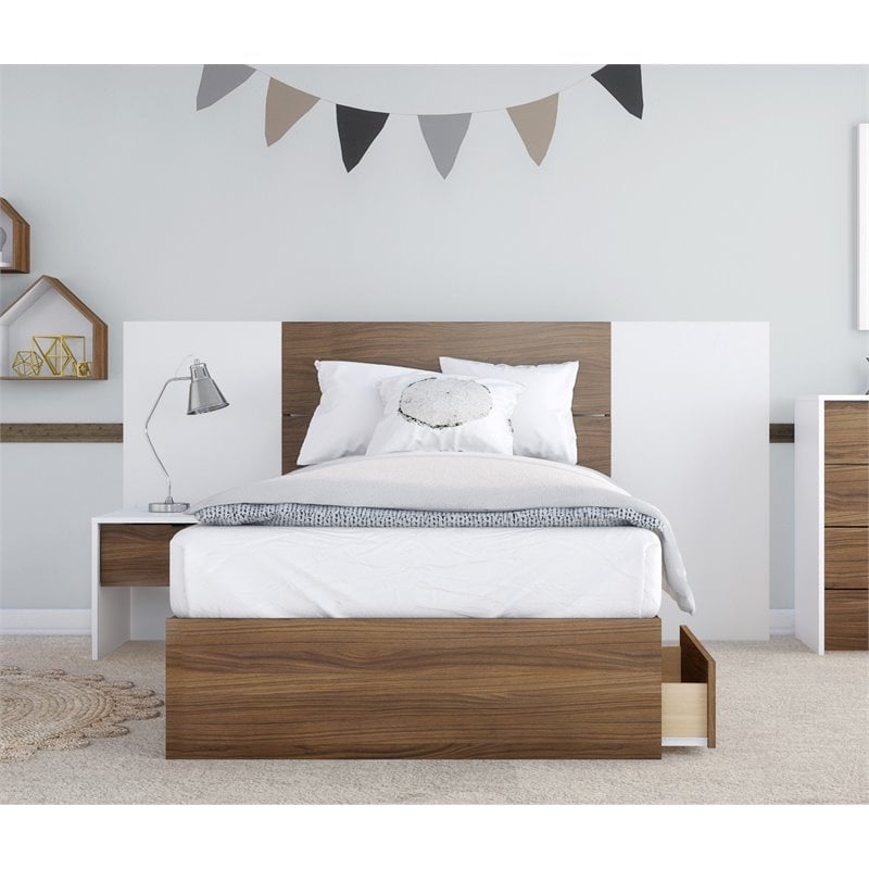 Foliage 4 Piece Twin Size Bedroom Set Walnut & White Cymax Business