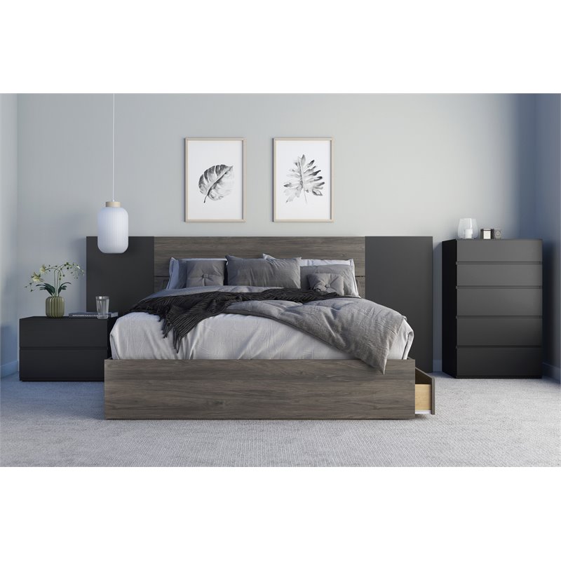 Nexera 376044 Queen Size Storage Platform Bed 3 Drawer Bark Grey