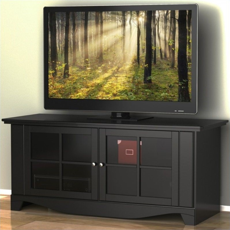 56" TV Stand in Black Lacquer with Doors 100606