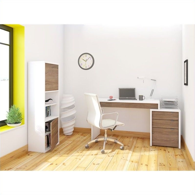 Nexera Liber-T 3 Piece Office Set Set in White with Bookcase