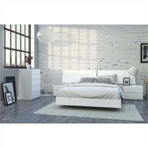 nexera district 5 piece bedroom set in white lacquer and melamine with 5 drawer chest
