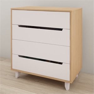 nexera 4-drawer chest in white and natural maple