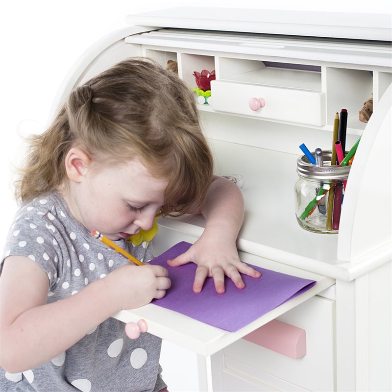 Guidecraft Jr Roll Top Kids Wood Desk And Chair Set In White G97301