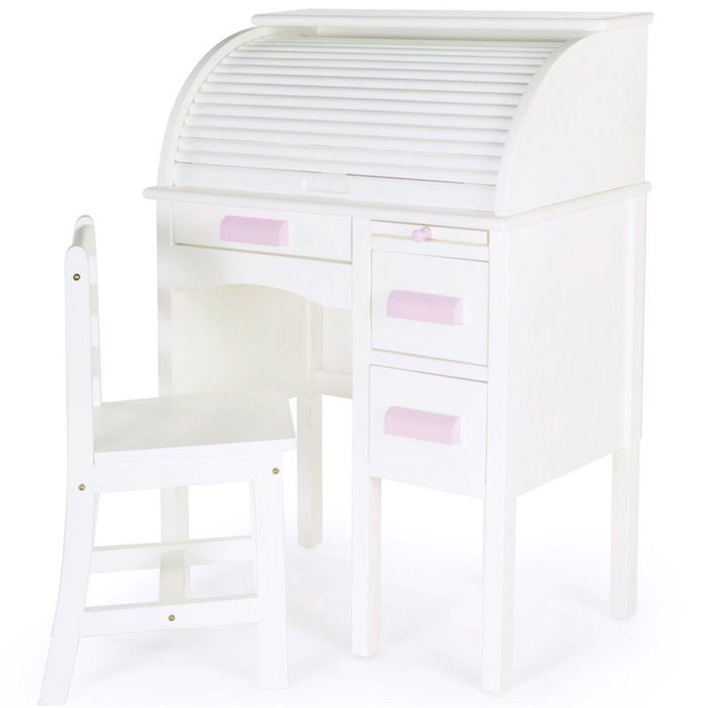 Guidecraft Jr Roll Top Kids Wood Desk And Chair Set In White G97301