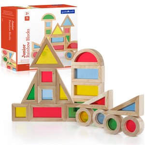 guidecraft block play 20-piece jr rainbow wood blocks set in multi-color/natural