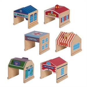 guidecraft block play wood community buildings in multi-color (set of 6)