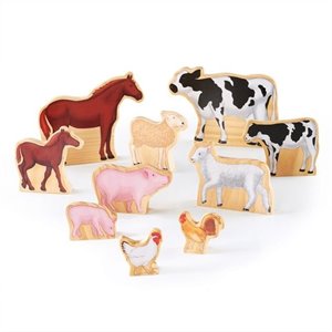 guidecraft wedgies solid wood farm set with 10 figures in multi-color