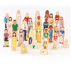 guidecraft wedgies wood family set with 28 figures in multi-color