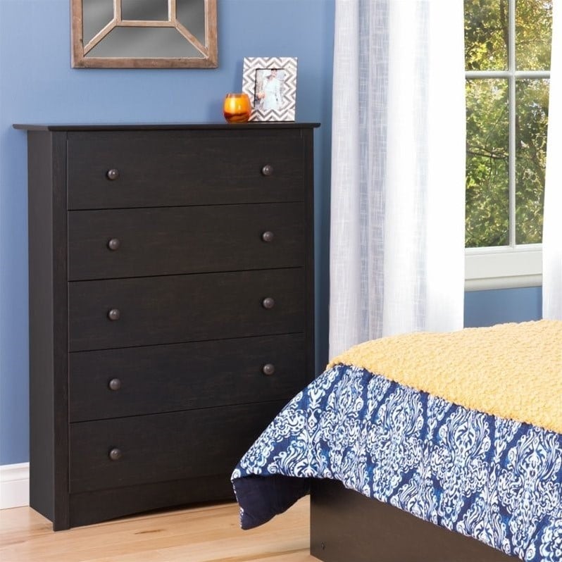 Prepac Sonoma 5 Drawer Chest in Washed Black