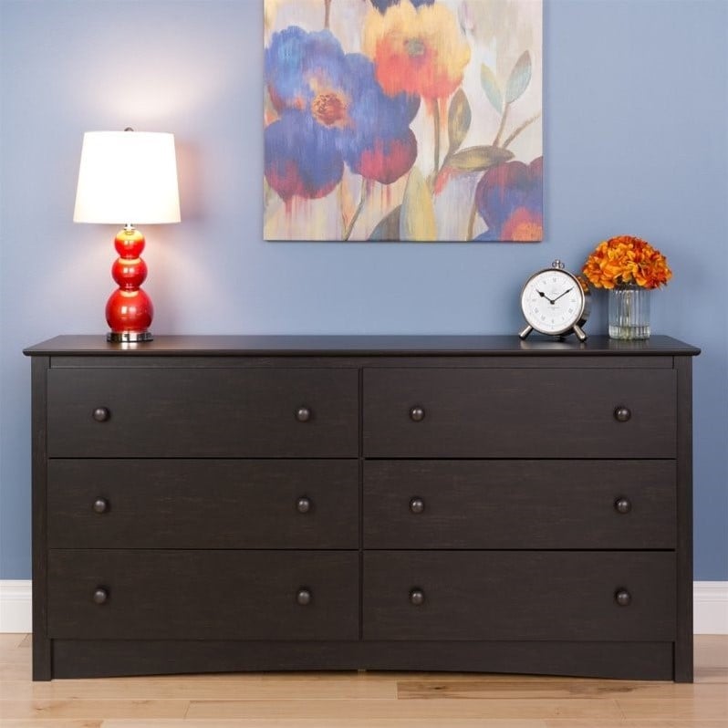 Prepac Sonoma 6 Drawer Double Dresser in Washed Black Cymax Business