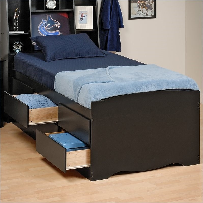 Prepac Sonoma Black Tall Twin Platform, Twin Xl Storage Bed With Bookcase Headboard