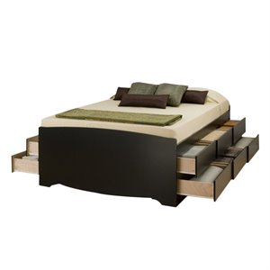 prepac black sonoma tall platform storage bed with 12 drawers