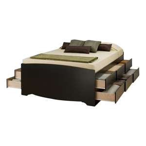 prepac black sonoma tall platform storage bed with 12 drawers
