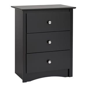 Prepac Sonoma 23 in. 3-Drawer Engineered Wood Nightstand in Black