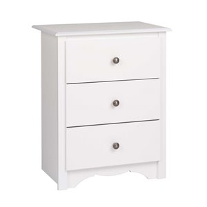 prepac monterey 3 drawer tall nightstand in white