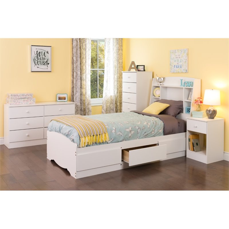 Prepac Astrid 5 Piece Twin Platform Bedroom Set In White Wbt 4100 2k Pkg 3