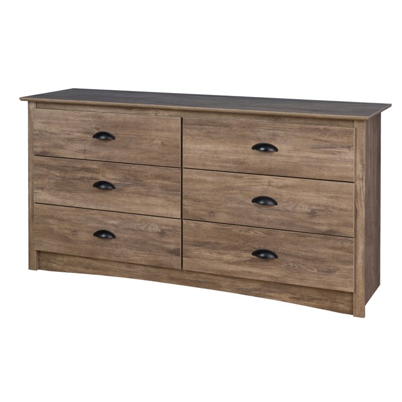 Prepac Salt Spring 6 Drawer Dresser in Drifted Gray