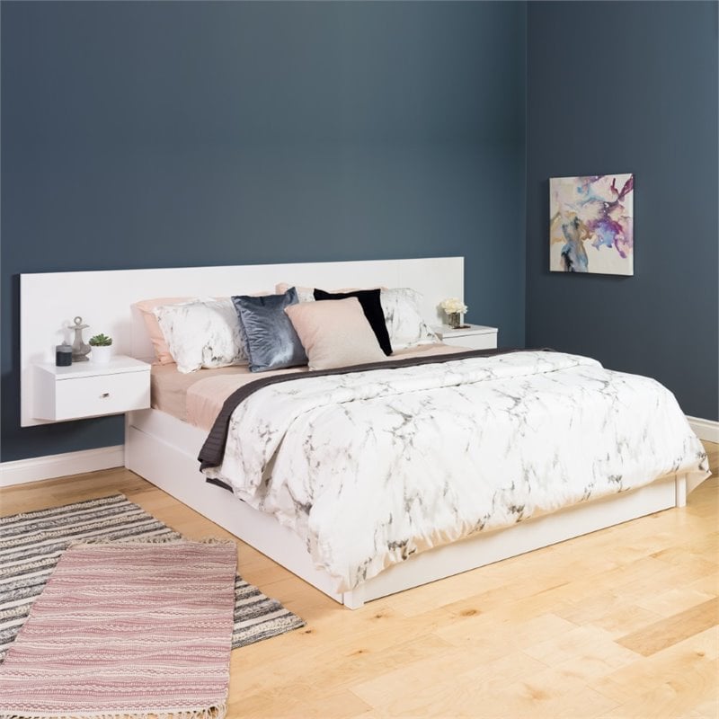 Prepac King Floating Headboard with Nightstand in White WHHK05202K