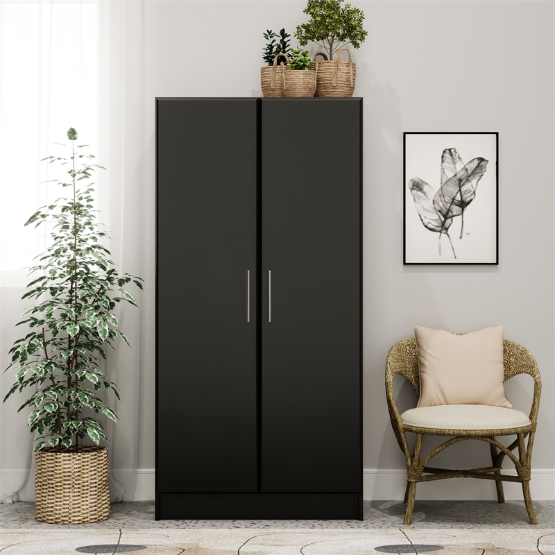 Prepac Elite 32 in. 2-Shelf Engineered Wood Wardrobe Armoire in Black