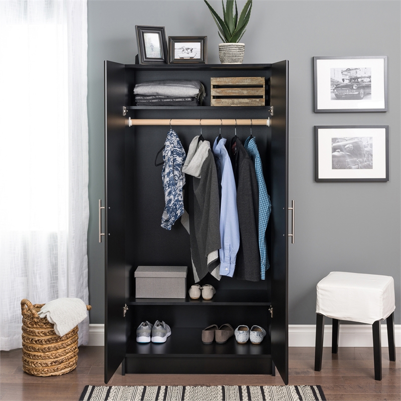 Prepac Elite 32 in. 2-Shelf Engineered Wood Wardrobe Armoire in Black