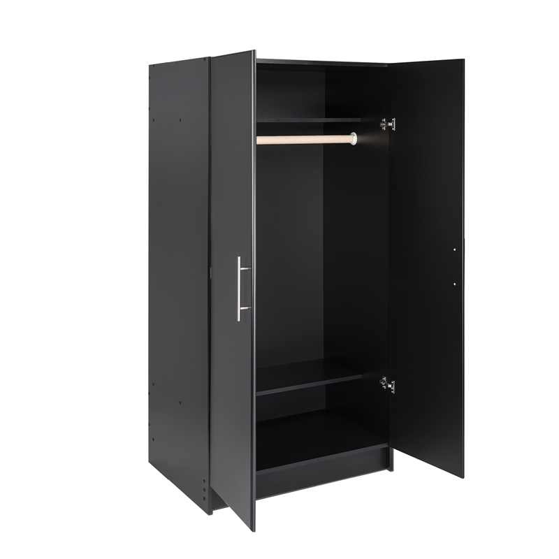 Prepac Elite 32 in. 2-Shelf Engineered Wood Wardrobe Armoire in Black