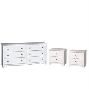 prepac monterey 3 piece dresser and night stand set in white finish