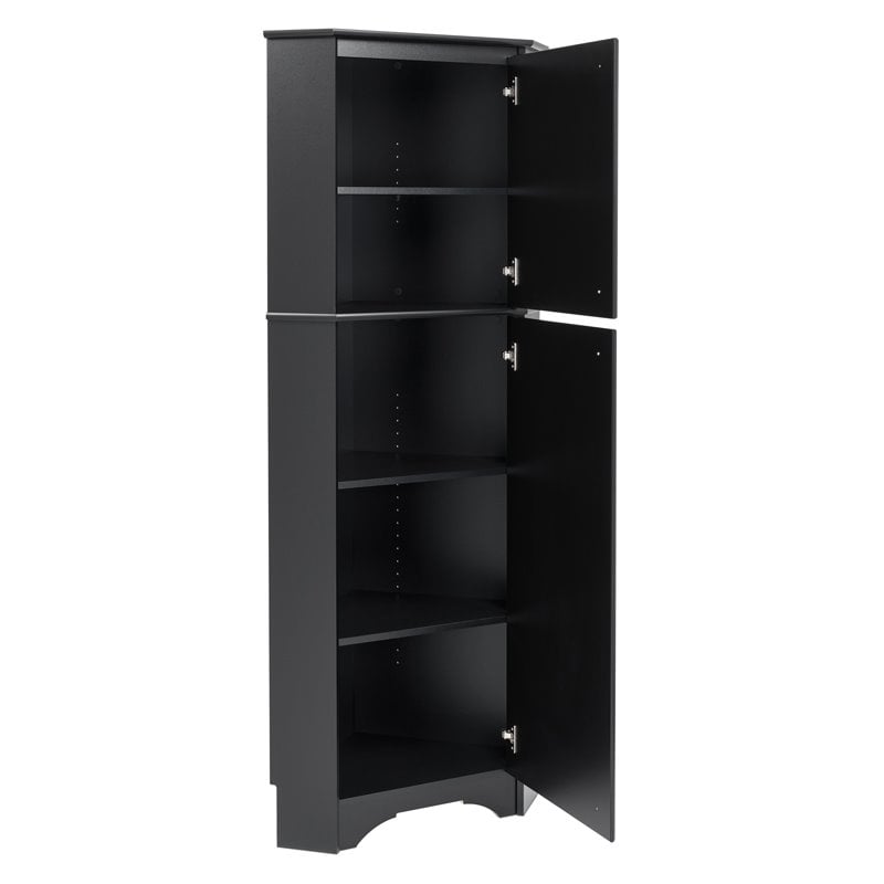 Prepac Elite Tall 2 Door Corner Storage, Tall Corner Cabinet With Doors Black