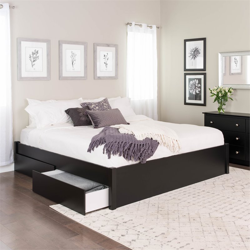 Prepac Select King 4-Post Platform Bed with 2 Drawers in Black
