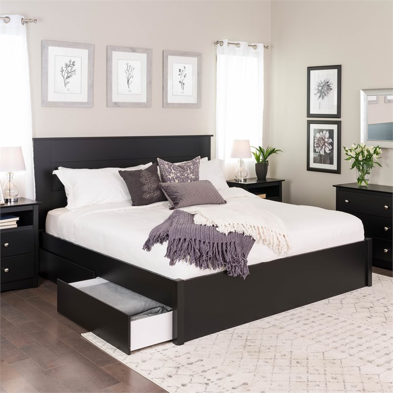 Prepac Select King 4-Post Platform Bed with 2 Drawers in Black