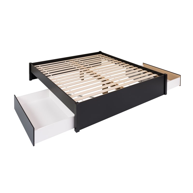 Prepac Select King 4-Post Platform Bed with 2 Drawers in Black