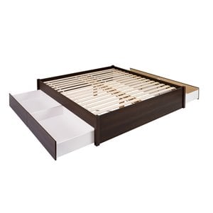 Prepac Select King 4-Post Platform Bed with 4 Drawers in Espresso