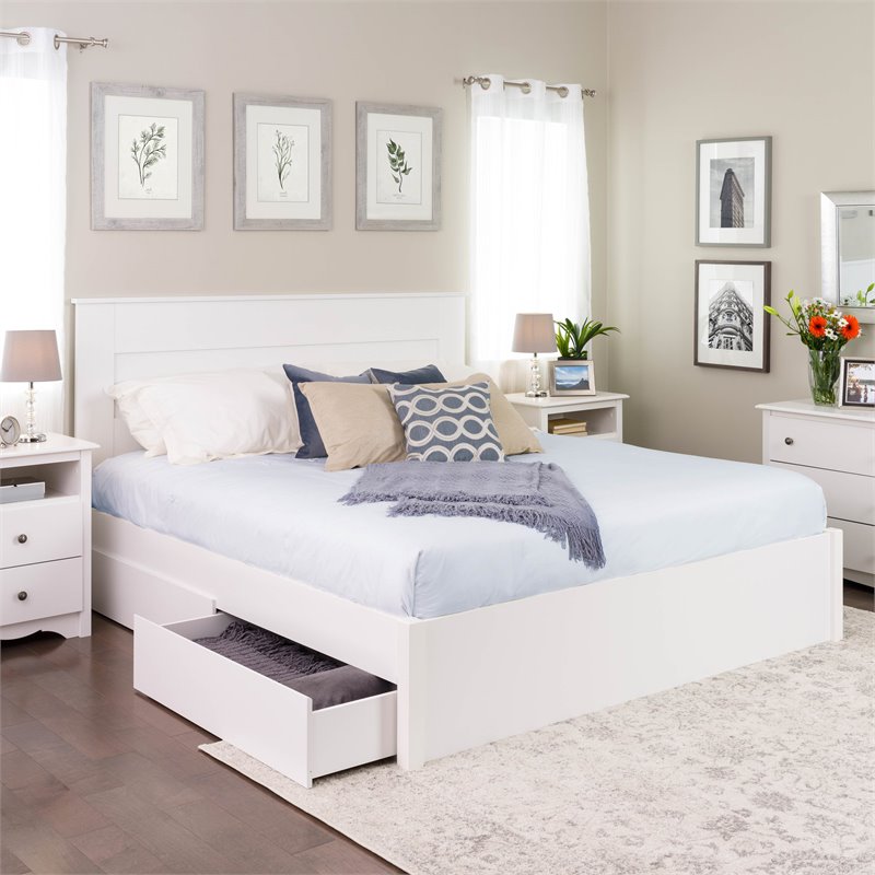 white platform bed frame king