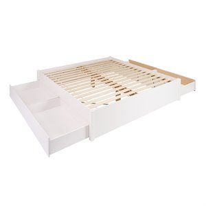 Prepac Select King 4-Post Platform Bed with 4 Drawers in White