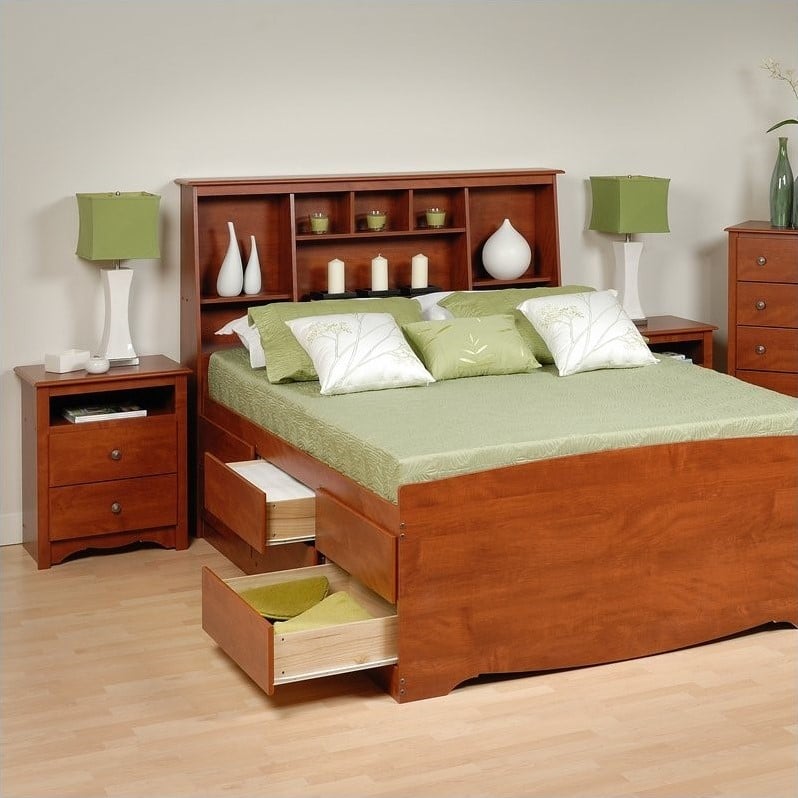 Cherry Queen Wood Platform Storage Bed 3 Piece Bedroom Set ...