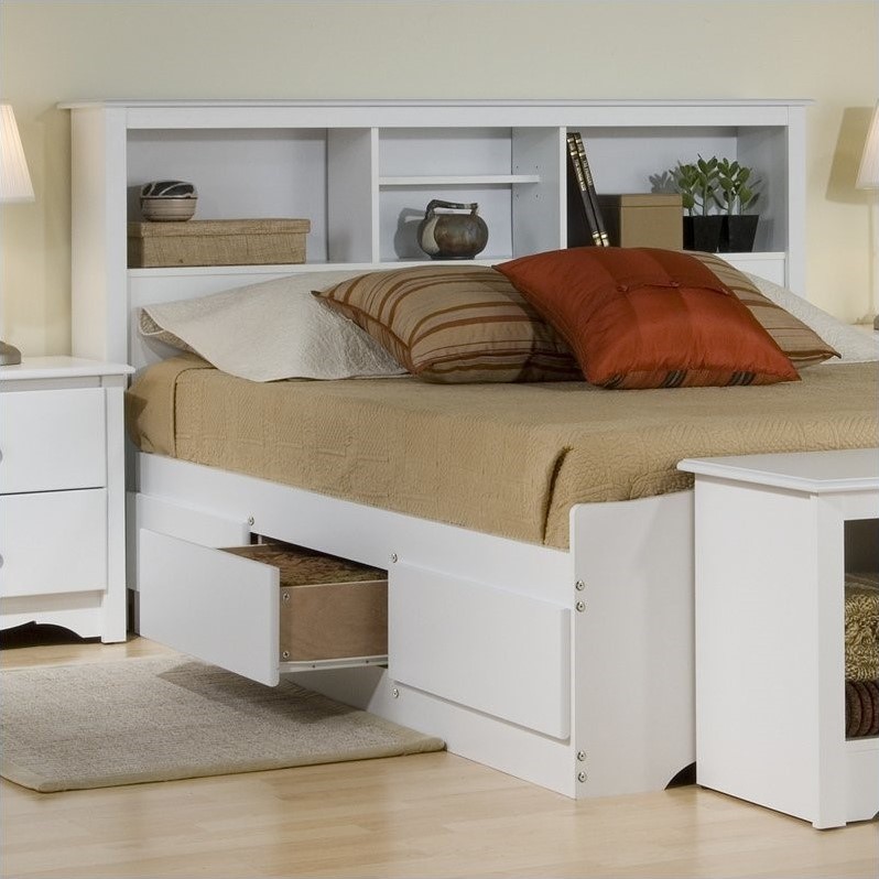 White Full Wood Platform Storage Bed 4 Piece Bedroom Set ...