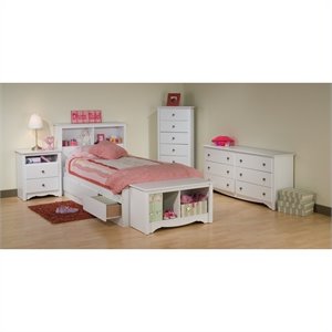 prepac monterey white twin wood platform storage bedroom set
