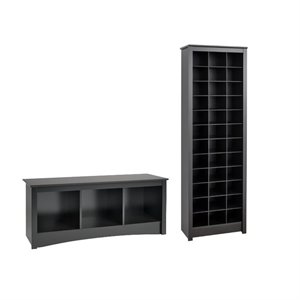 prepac sonoma 2 piece entryway furniture with bench and shoe cabinet in black