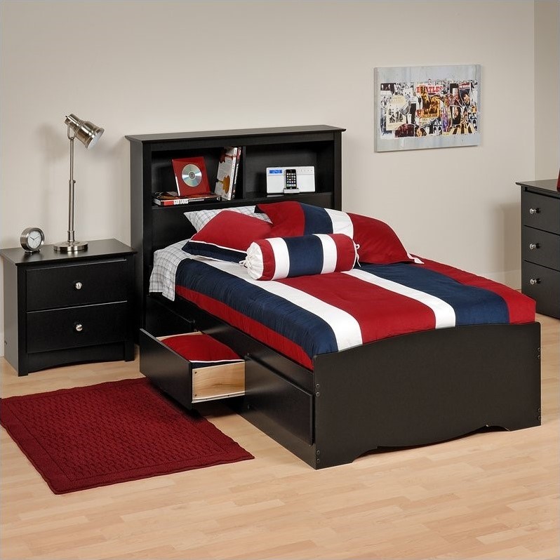 Prepac Mates XL Twin Platform Storage Bed with 3 Drawers Black Twin 