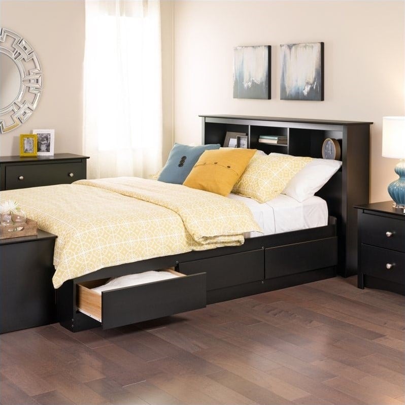 Full Platform Storage Bed, Twin Bed With Storage Drawers And Bookcase Headboard