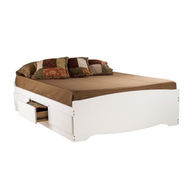 Prepac Monterey Contemporary Wood White Full Platform Storage Bed