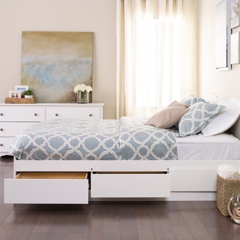 Prepac Monterey Queen Platform Storage Bed with Drawers in White