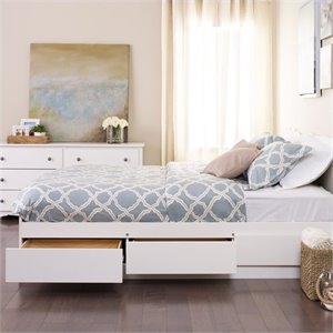 prepac monterey queen platform storage bed with drawers in white