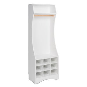 prepac compact wardrobe with shoe storage in white