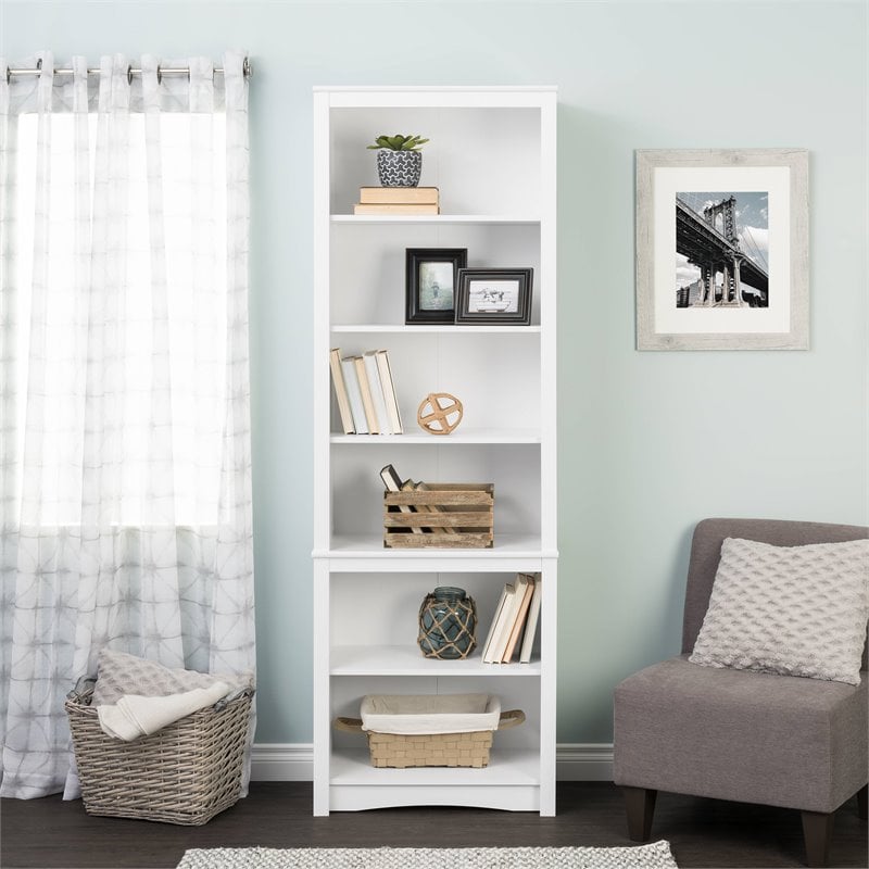 Prepac Tall 6 Shelf Bookcase in White Cymax Business
