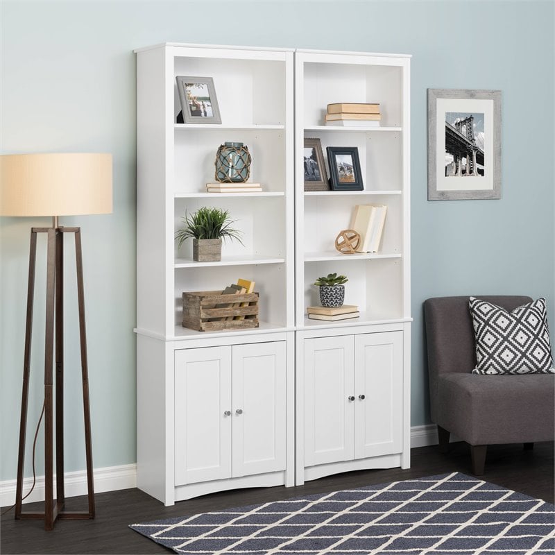 Simple Tall White Bookcase With Doors for Large Space