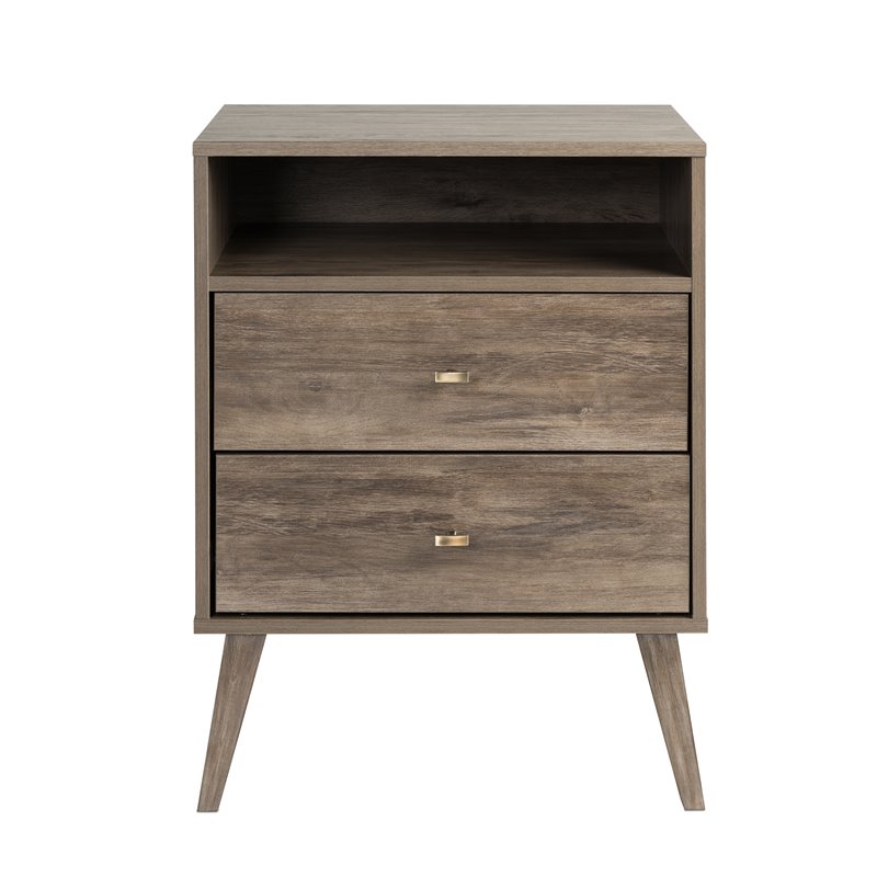 Prepac Milo Mid Century Modern 2 Drawer Tall Nightstand In Drifted Gray Ddnr 1401 1