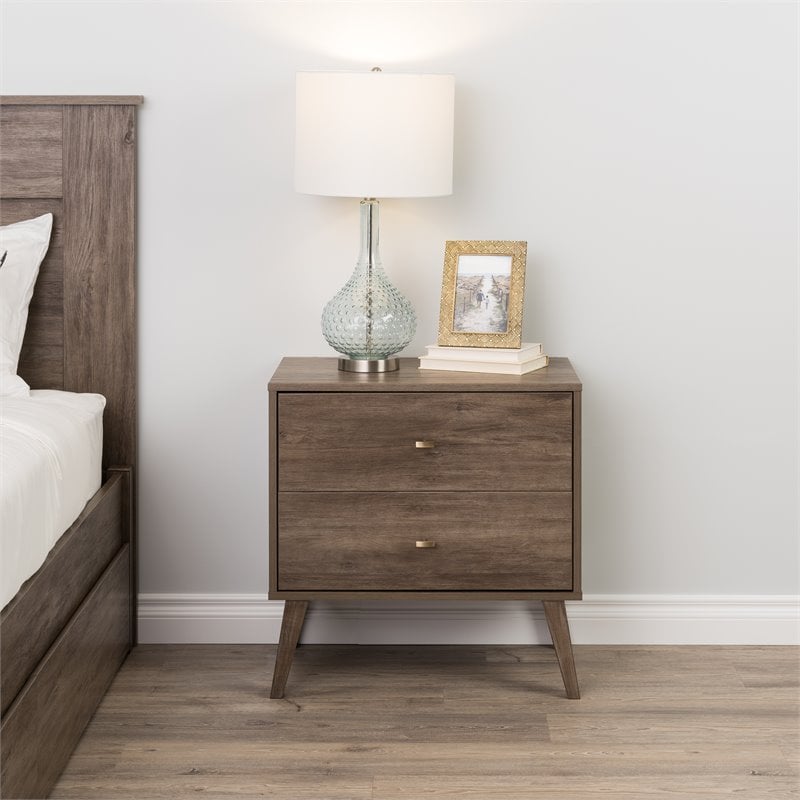 Prepac Milo Mid Century Modern 2 Drawer Nightstand In Drifted Gray Ddnr 1402 1